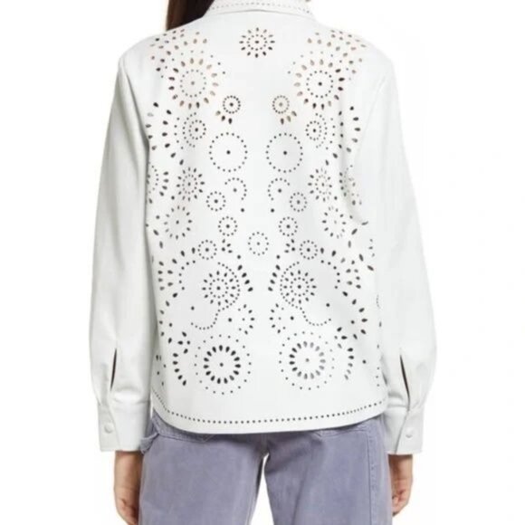 BB Dakota White Eyelet Faux Leather Button-Front Jacket XL - Picture 6 of 13